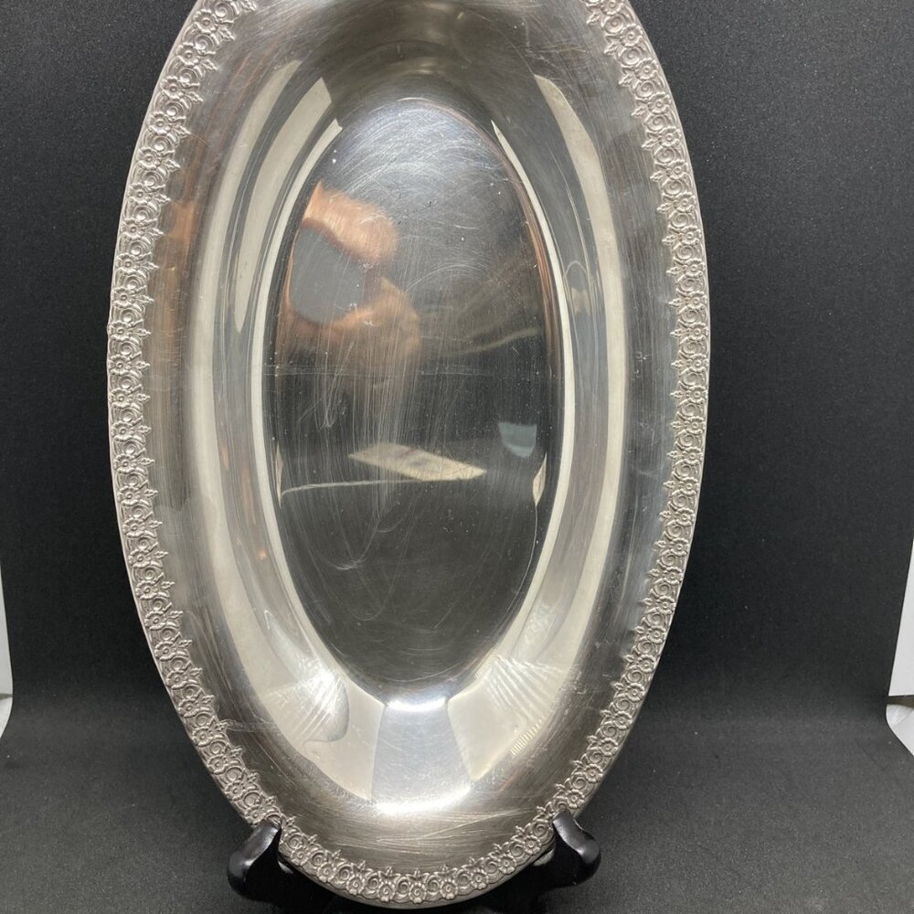 Floral Bordered Silver Plated Bread Tray Wilcox International Rose Marie